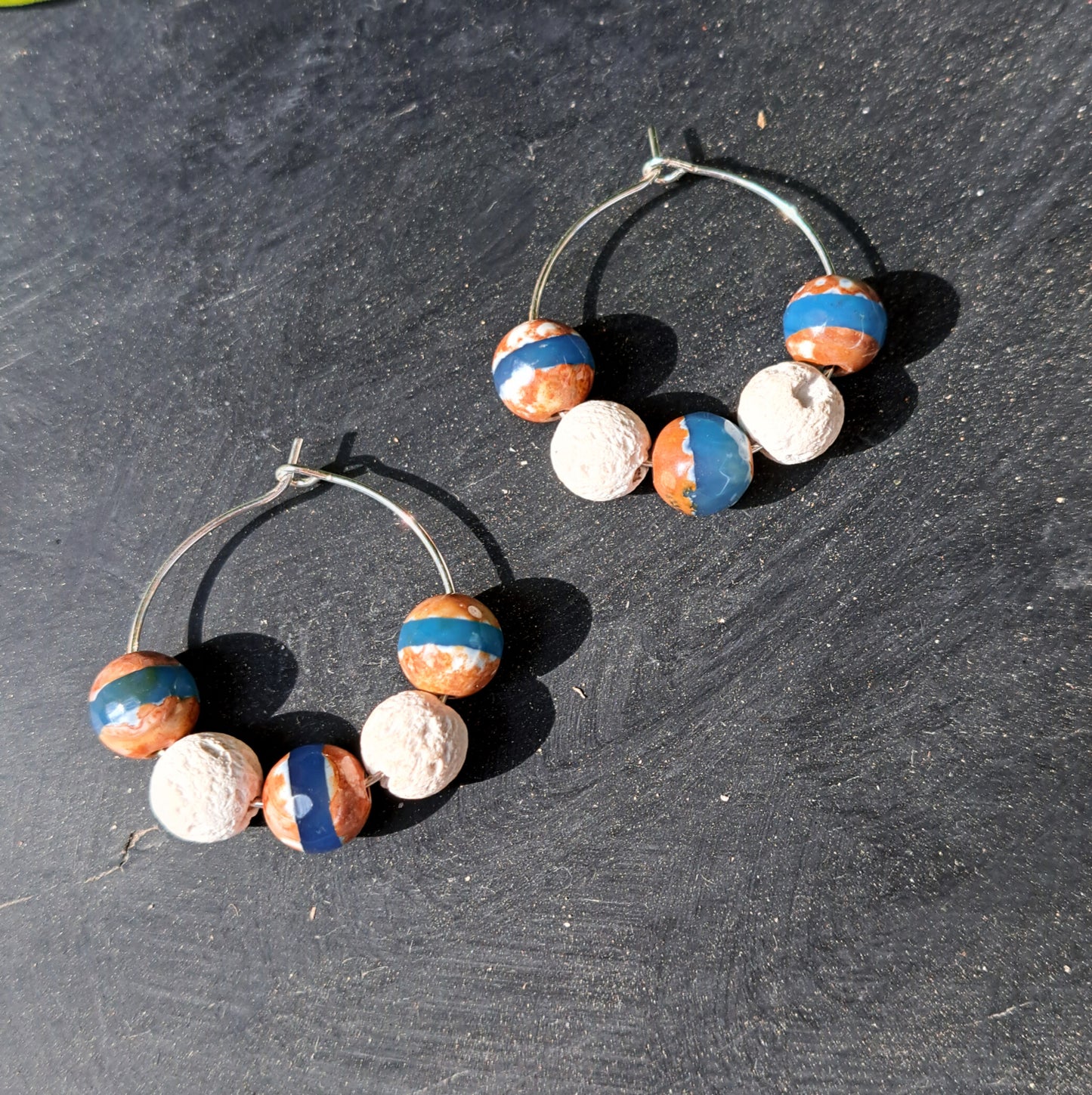 Tibetan Agate and lava beads hoops