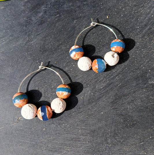 Tibetan Agate and lava beads hoops
